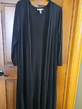 Lisa Rinna Collection Black Ribbed Open Cardigan